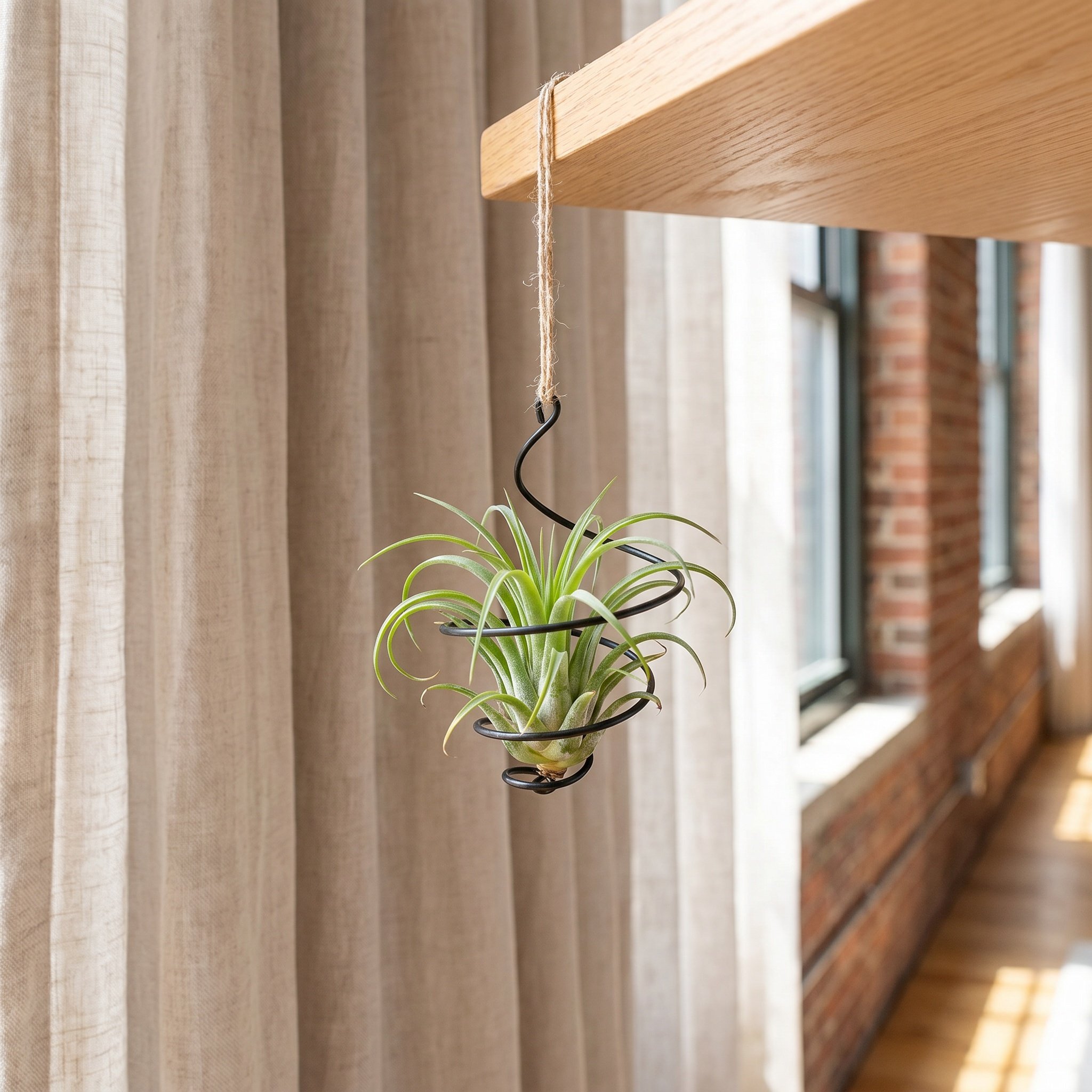 Air Plant Tillandsia - 18個入り吊り下げ式エアプラントホルダー、調整可能な金属製スパイラルジュートロープ、エアティランジアディスプレイ容器、ミニマリスト壁掛け式室内用