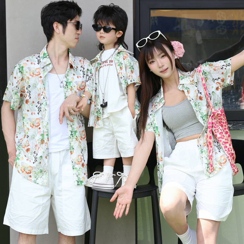Plant Parent Clothing - ホリデールック親子花柄シャツ家族全員休暇服父母と息子娘半袖トップス
