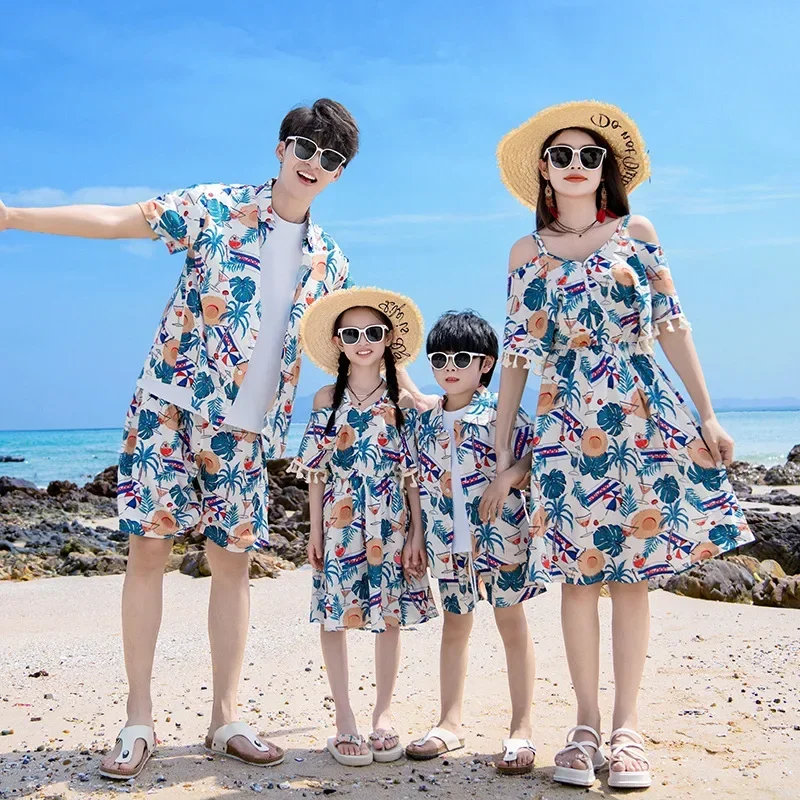 Plant Parent Clothing - 家族全員のためのバケーションドレスセット,ママ,娘,リゾートドレス,パパ,息子,2ピースセット,韓国,親子,ビーチウェア,カップルウェア