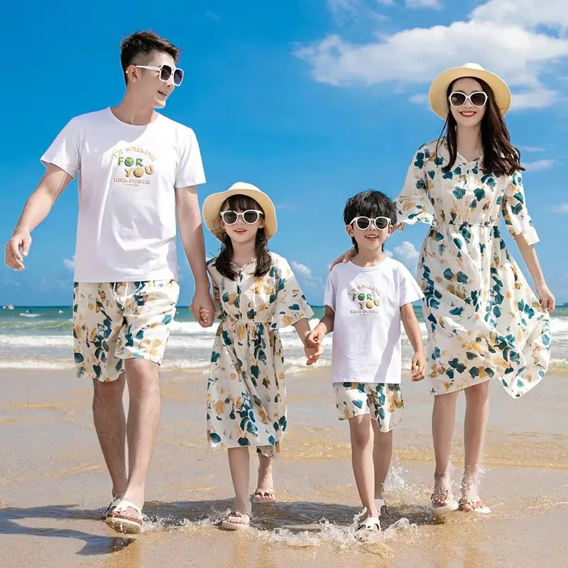 Plant Parent Clothing - リゾート家族服親子ビーチ服ママ娘等しいドレスお父さん息子Tシャツ2点セット兄弟姉妹