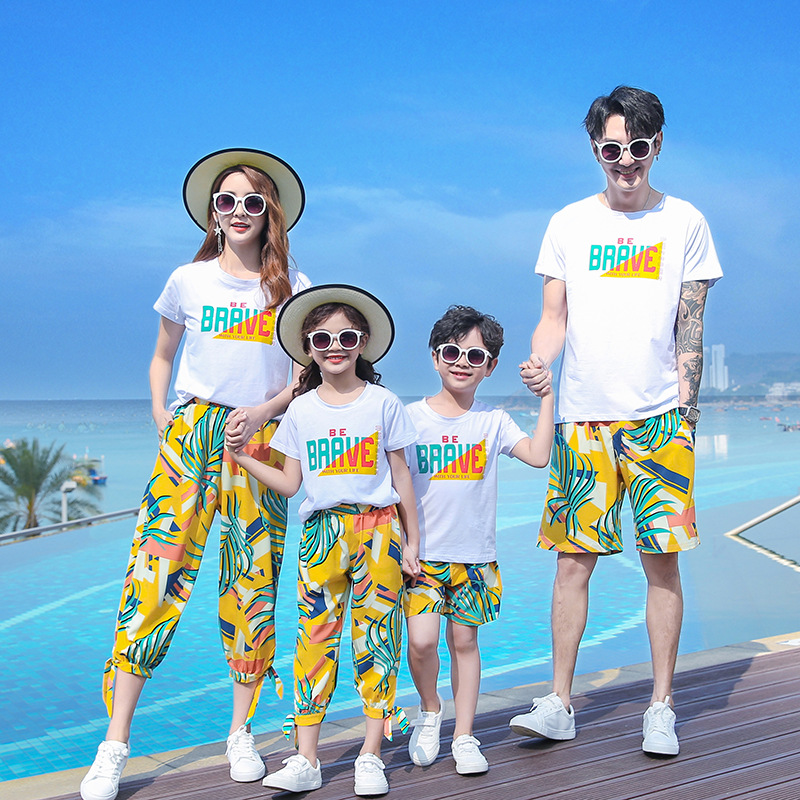 Plant Parent Clothing - 家族休暇マッチング衣装親子服ホリデールックママ娘トップスパンツセットお父さん息子 Tシャツショートパンツスーツ