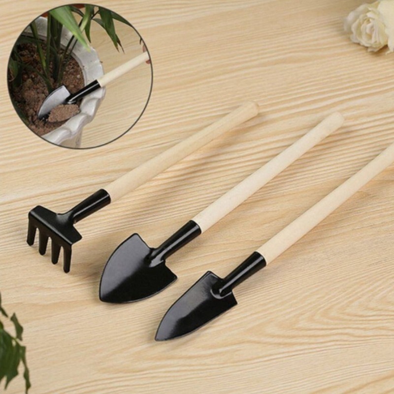 Plant Parent Tools - ミニポータブルガーデニングツールセット,金属ヘッド,シャベル,熊手,スペード,園芸植物,木製ハンドル,3個