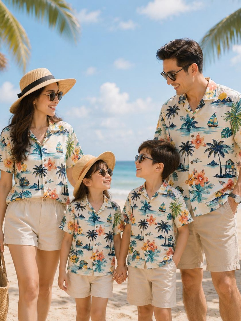 Plant Parent Clothing - 夏用ハワイアン子供用シャツ トロピカル植物柄プリント 家族旅行スタイル 親子シャツ トップス 子供服