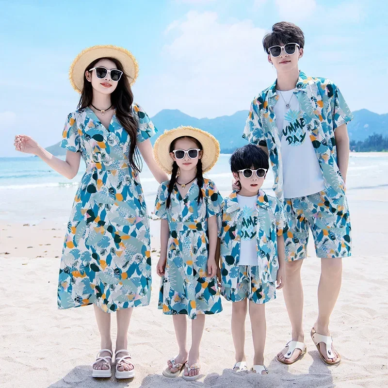 Plant Parent Clothing - 家族のためのマッチングバケーションエリアの衣類セット,ママ,娘,パパ,息子,ビーチウェア,休暇,親子,ルックス