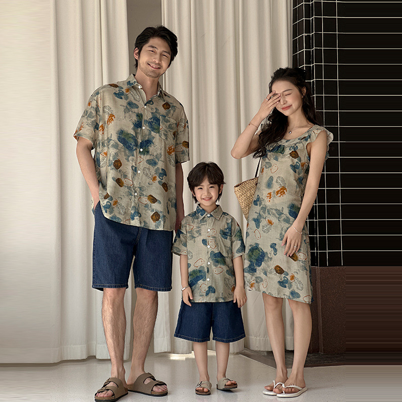 Plant Parent Clothing - 休暇地カップルルック家族お揃い服親子コーデママ娘ドレスパパ息子シャツ姉妹兄弟服