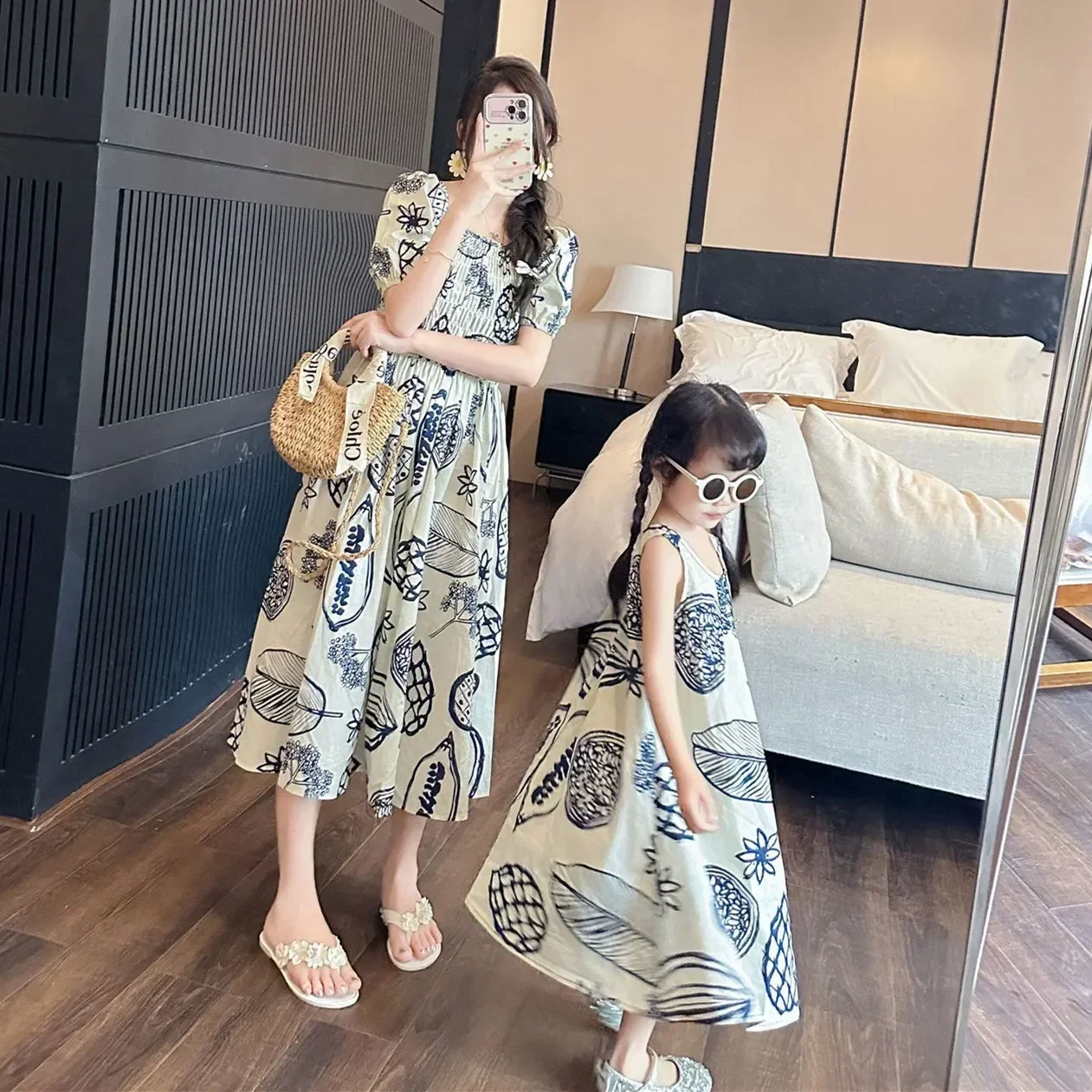 女性スモックドレス韓国姉妹家族服ママ娘兄弟服親子ドレスお父さ - Plant Parent Clothing のレビューと価格