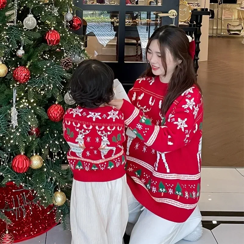 家族お揃いクリスマストナカイツリーセーター親子赤ニットジャン - Plant Parent Clothing のレビューと価格